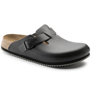 Boston Birkenstock Super Grip Kozene Panske Čierne | SK 358LIS